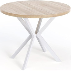 WFL GROUP Round Extendable Dining Table for 6-10 People, Loft Style Table with White Metal Legs, 90 to 120 cm, Industrial Table for Living Room, Spacesaver, Sonoma Oak, 100 cm