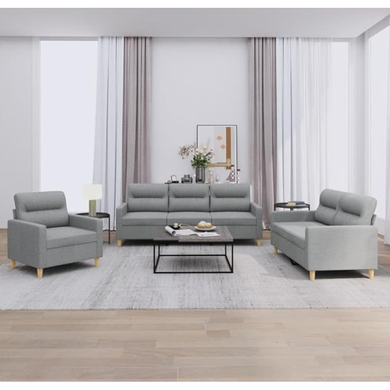 Juroupi 3201536 3-Piece Sofa Set with Cushion Sofa Living Room Sofa Set Sofas for Living Room Light Grey Fabric