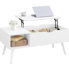 WOLTU BTS26ws Height-Adjustable Coffee Table, Living Room Table with Storage Space, Coffee Table, Side Table, Sofa Table, 100 x (43-57) x 50 cm, White