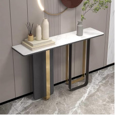 Console Sofa Table, Console Table, Narrow Console Table, Narrow Console Table Made of High Gloss Sintered Stone Marble and Black Gold Legs, Top with Rock Top, Narrow High Sofa
