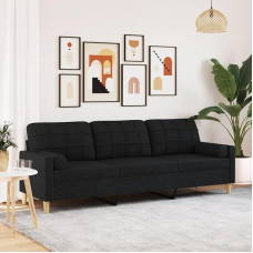 LAPOOH 3278205 3-Seater Sofa with Decorative Cushion Black 210 cm Fabric, Lounge Sofa, Sofas & Couches, Relaxing Sofa, Couch for Living Room