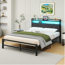 QUCENAK King Bed Frame Upholstered Headboard Upholstered Bed Frame Double Mattress Base Strong Steel Slat Support Underbed Storage Easy Assembly