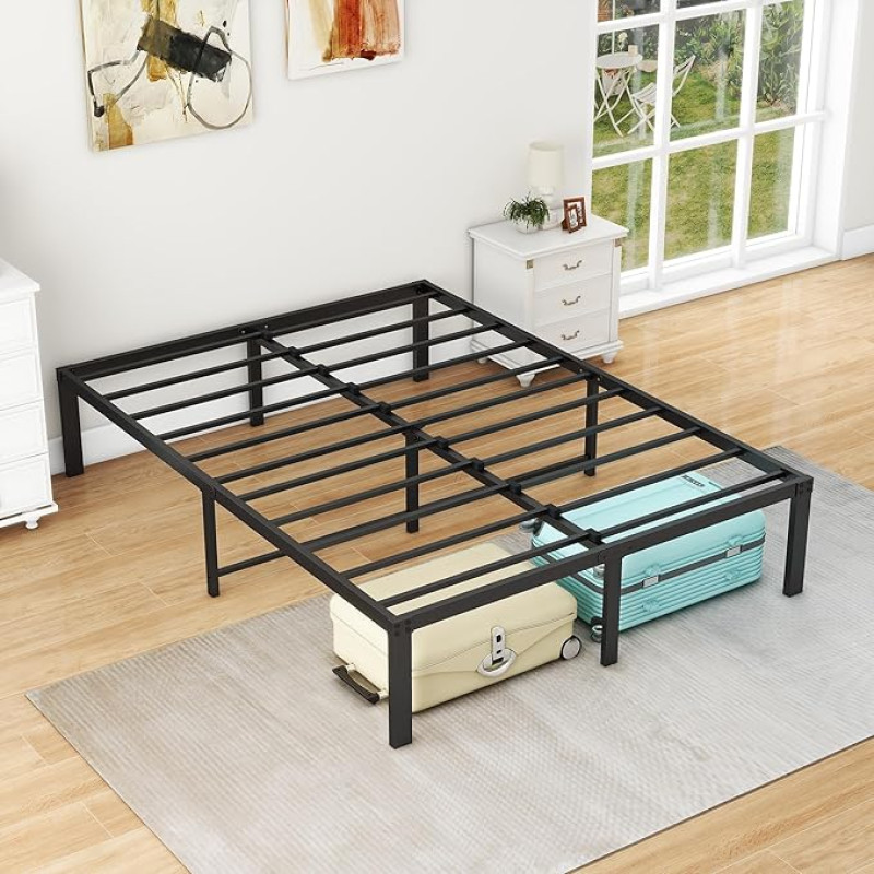 Double Bed Frame Under Bed Storage Heavy Duty Mattress Black