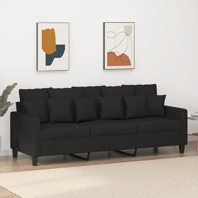 LAPOOH 3 Seater Sofa Black 180 cm Fabric, Sofas & Couches, Sofa Living Room, Sofa for Teenager's Room, Relaxing Sofa, Sofa for Bedroom, Upholstered Sofa - 359279