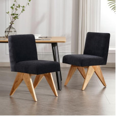 chairus Kitchen Dining Room Chairs, Set of 2, Vintage Kitchen Chairs Made of Chenille, Armless Upholstered Chairs, Accent Chairs with Wooden Legs for Dining Room, Living Room (Dark Grey-2)