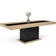 IDMarket - Eden Extendable Rectangular Dining Table for 6-10 People Wood and Black Middle Stripes 160-200cm