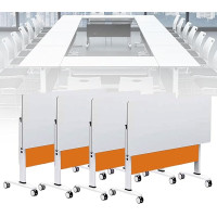 Large Folding Conference Room Table Set - 4 Pack Portable Conference Tables with Hinged Lid for 2-10 People, Sturdy Metal Frame, Ideal for Office Training and Podcast Events