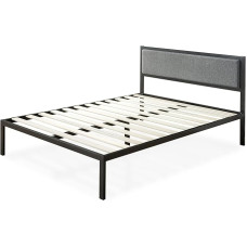 Zinus Korey Bed 140 x 190 cm - Height Bed Frame 36 cm with Under Bed Storage - Metal Platform Bed Frame with Padded Headboard - Black and Grey