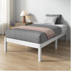 Zinus Ellie Bamboo Single Bed - 80 x 190 cm Bed - Modern and Lightweight Frame with Wooden Slatted Base - 35.5 cm Under Bed Storage - Environmentally Friendly Design - White
