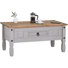 CARO-Möbel Ramon Coffee Table in Mexico Style Living Room Table Side Table Solid Pine Grey / Brown Varnished with 1 Drawer