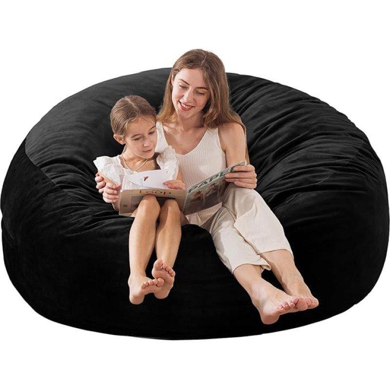 EDUJIN Bean Bag Chairs: Teens 3ft Memory Foam Filled Furniture Bag with Ultra Soft Dutch Velvet Cover, Round Fluffy Sofa for Dorm and Living Room, 3 ft, Black