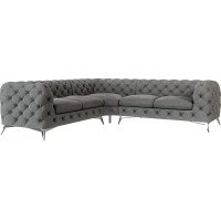 S-Style Möbel Maria Corner Sofa 5 Seater Chesterfield Corner Sofa for Living Room Lounge Couch with Chrome-Plated Feet Furniture Freestanding Upholstery Sofas Couches Grey 264 x 264 x 75 cm
