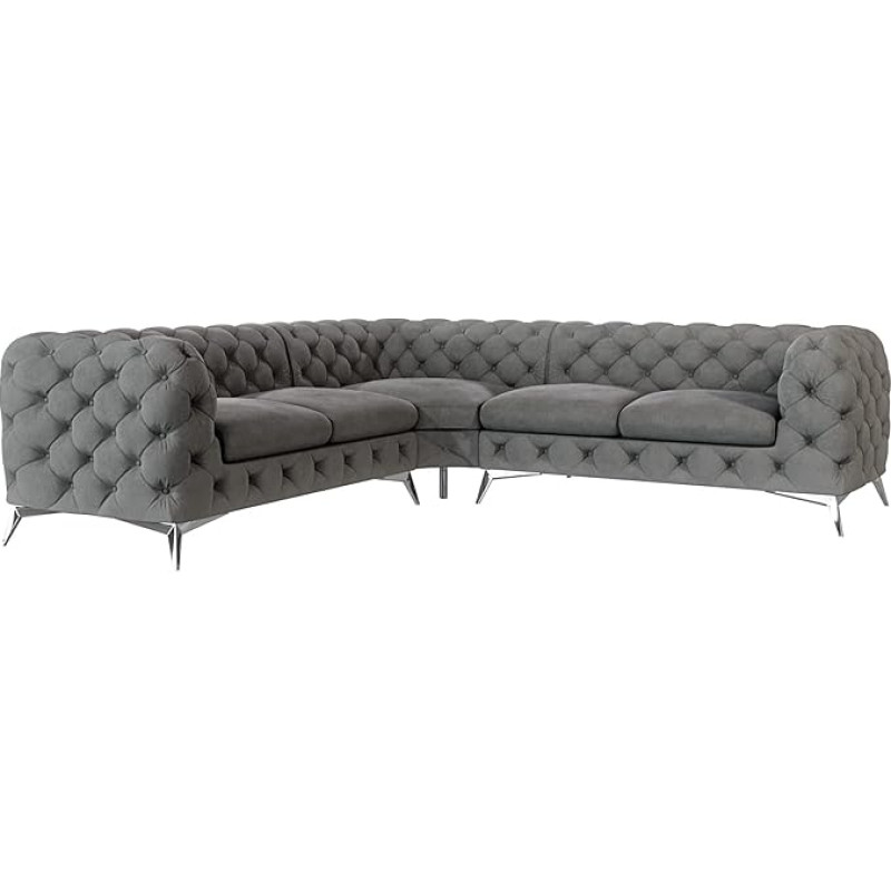 S-Style Möbel Maria Corner Sofa 5 Seater Chesterfield Corner Sofa for Living Room Lounge Couch with Chrome-Plated Feet Furniture Freestanding Upholstery Sofas Couches Grey 264 x 264 x 75 cm