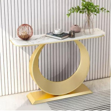 Konsolentisch für den Eingangsbereich, moderner Konsolentisch mit runden Metallbeinen, Akzent hinter der Couch-Sofa-Konsole mit Stauraum, für Eingang, Flur, Wohnzimmer (Gold B, 120 cm)