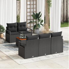 Rantry 6-teiliges Garten-Sofaset mit Kissen in Schwarz aus Poly-Rattan, 2-Sitzer Garten-Sofa mit Kissen in Schwarz aus Poly-Rattan Gartenlounge Model3347646