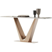 Vickyliou Entrance Table， Moderner Konsolentisch aus Kunstmarmor mit Sensorlicht und Metallfuß for den Eingangsbereich,Console Table with Storage(Gold,S)