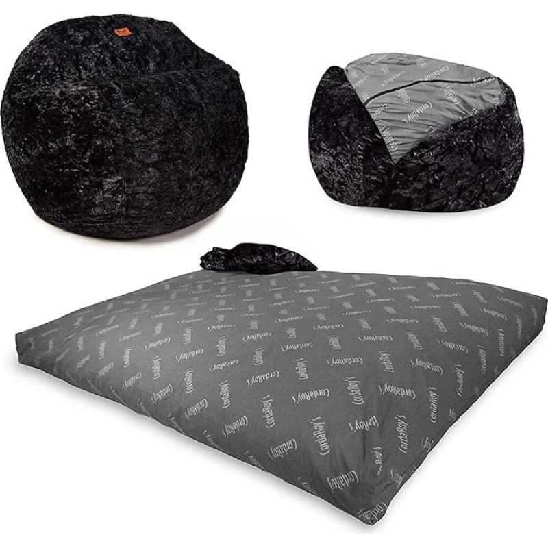 CordaRoy's Bean Bag Faux Fur Faux Leather Full Black