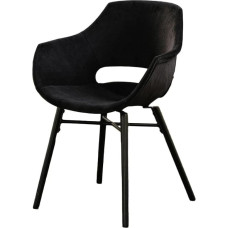 KAWOLA ZAJA Velvet Dining Room Chair with Armrests, Stylish Velvet Desk Chair, Fashionable Industrial Design with Robust Metal Legs, Black
