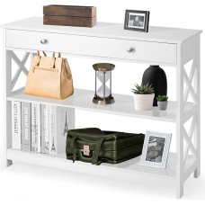 GIANTEX Narrow Console Table, Hallway Table with Drawer and 2 Shelves, Side Table, Entrance Table, Narrow Hallway Table, Modern Decorative Sideboard with Tilt Protection, 100 x 30 x 80 cm (White)