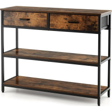 LIFEZEAL Console Table 3 Tier Entrance Table with 2 Drawers Hallway Table with Metal Frame Living Room Table Industrial Style 100 x 30 x 80 cm Rustic Brown