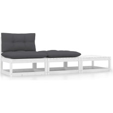 Myheimly 3-Piece Garden Lounge Set with Cushion White Pine Solid Wood White Centre 2 x Footrest