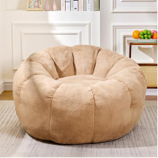 LinkRomat Bean Bag Chair with Filler, Faux Fur Bean Bag Chairs for Adults with Petal Armrest, Fluffy Bean Bag Sofa, Floor Chair, Comfortable Chair for Bedroom, Living Room, Game