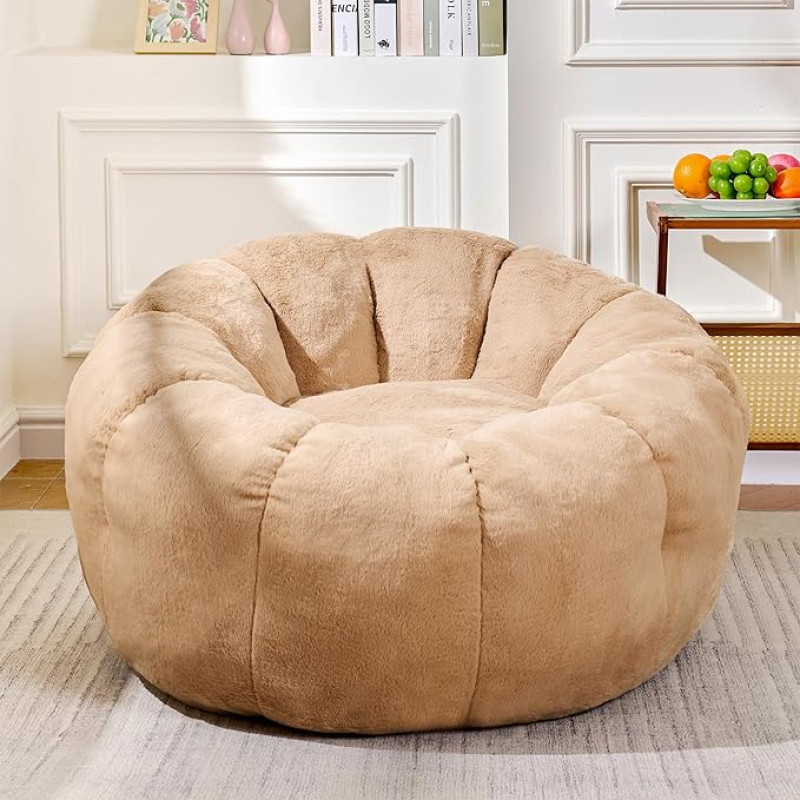 LinkRomat Bean Bag Chair with Filler, Faux Fur Bean Bag Chairs for Adults with Petal Armrest, Fluffy Bean Bag Sofa, Floor Chair, Comfortable Chair for Bedroom, Living Room, Game