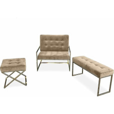 Meble Ares Europa 2 Practical Living Room Furniture Set, Functional Bench, Stylish Stool, Comfortable Armchair, Compact Lounge Set, On Metal Legs, Gold Frame, Velour Beige