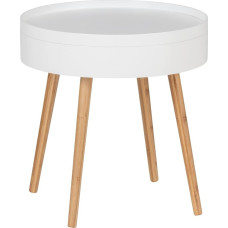 WENKO Finja Side Table, Modern Round Coffee Table with Tray and Storage Compartment, Scandi Chic Bedside Table Made of High-Quality Sustainable Bamboo Combined with MDF, Diameter 49.5 x 51.5 cm, White