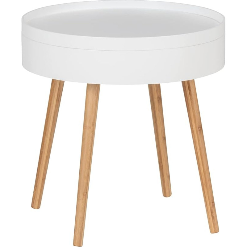 WENKO Finja Side Table, Modern Round Coffee Table with Tray and Storage Compartment, Scandi Chic Bedside Table Made of High-Quality Sustainable Bamboo Combined with MDF, Diameter 49.5 x 51.5 cm, White