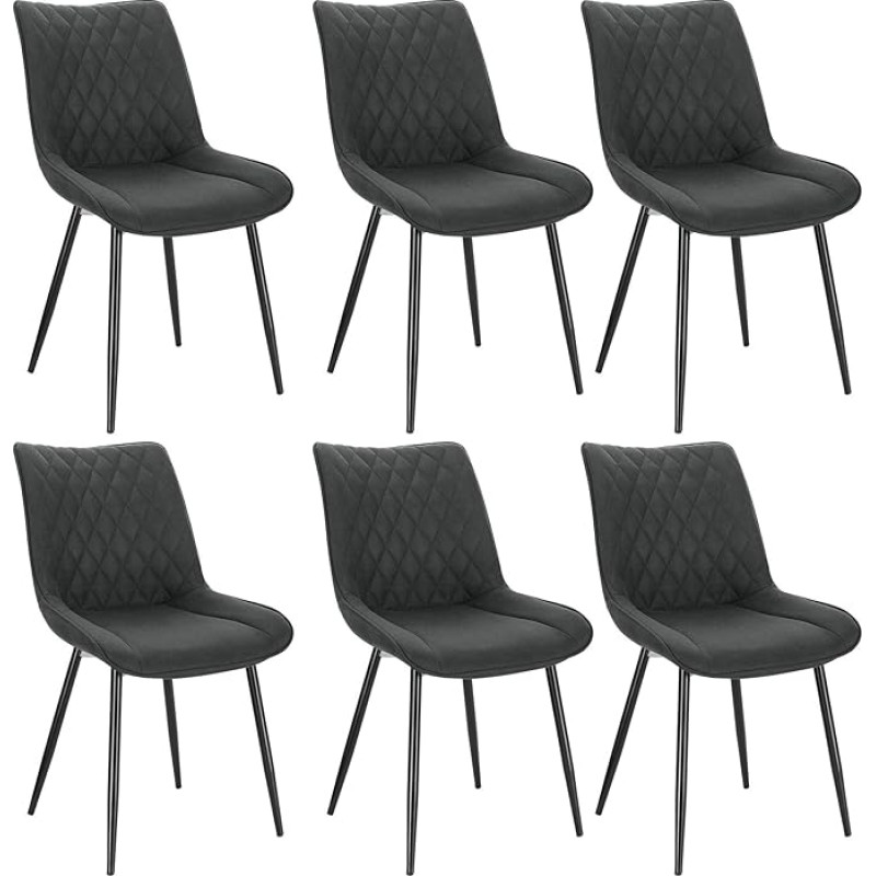 Woltu® Set of 6 Upholstered Dining Room Chairs, Kitchen Chairs, Living Room Chairs, with Back Rest, Velvet Seat and Metal Legs