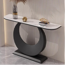 YVYKFZD Schmaler Konsolentisch, Industrieller Beistelltisch Flurtisch, Halbmond Sofatisch mit Metallfuß, Eingangstisch Akzenttische, für Eingang, Wohnzimmer, Foyer(Black C,120cm/47.2