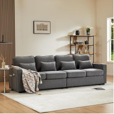 Gegtuon Sofa with Back Cushion Cushion, 4-Seater Sofas & Couches, Sofa Couch with Armrests and Side Pocket, Modern Upholstered Sofa Living Room Furniture for Bedroom, Home Cinema, Office, Linen (Dark