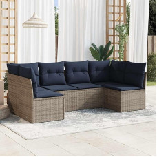 Rantry 6-TLG. Garten-Sofagarnitur mit Kissen Grau Poly Rattan Gartenlounge Model3217391