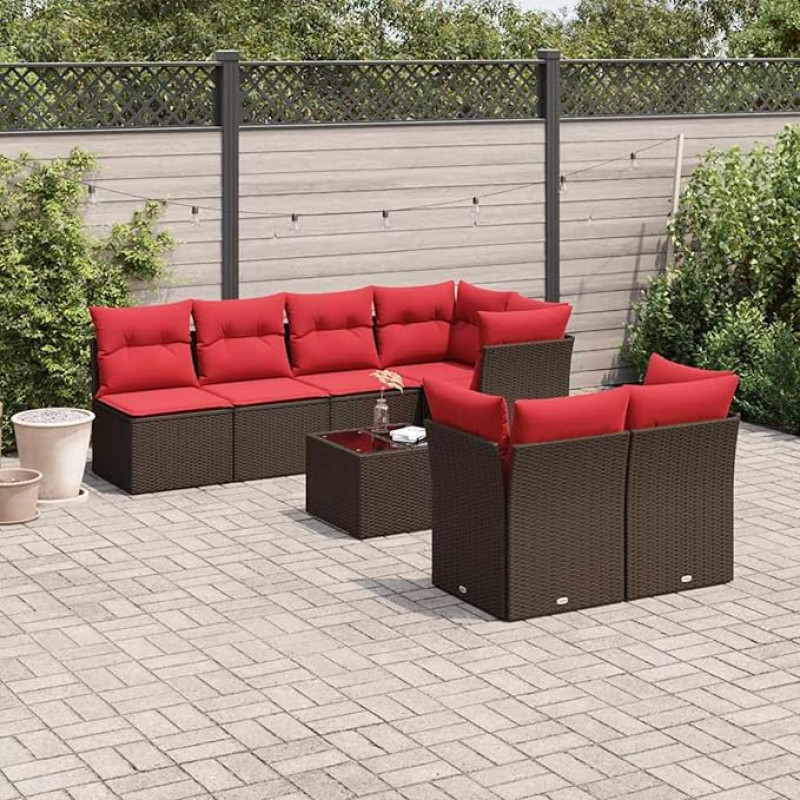 Rantry 8-TLG. Garten-Sofagarnitur mit Kissen Braun Poly Rattan Gartenlounge Model3217304