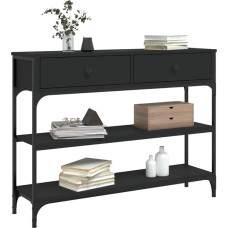 Homvdxl 3-Tier Console Table Hallway Table with 2 Drawers & Open Shelves, Rustic Sofa Table, 100 x 25 cm, Side Table for Living Room/Hallway/Bedroom/Office - Black