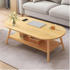 Mid Century Moderner ovaler Couchtisch aus Holz, 2-stöckiges Design, stilvoller niedriger Couchtisch mit Ablage, perfekter Teetisch und Beistelltisch für Wohnzimmer
