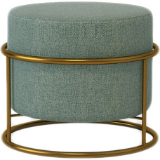 HEDMAI Round Footstool Leg Rest Soft Tufted Ottoman Modern Canvas Chair Changing Shoes Padded Footstool for Home Living Room Bedroom Office Linen Cyan