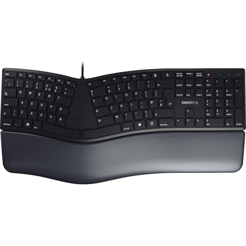 CHERRY KC 4500 ERGO Ergonomic Keyboard, UK Layout (QWERTY), Wired, Memory Foam Wrist Rest, Curved Keypad, Black