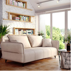 Isabell Sofa with Bed Box, Sofa Bed, Upholstered Sofa with Sleep Function, Folding Sofa Couch with Black Feet, Sofa Set, Living Room, Guest Room (Sofa, Beige)