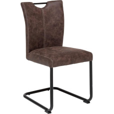 Woodkings 2 x Kenton Dining Room Chairs, Fabric Brown Vintage Look, Swing Chair with Handle, Cantilever Metal Frame, Kitchen Chair Set