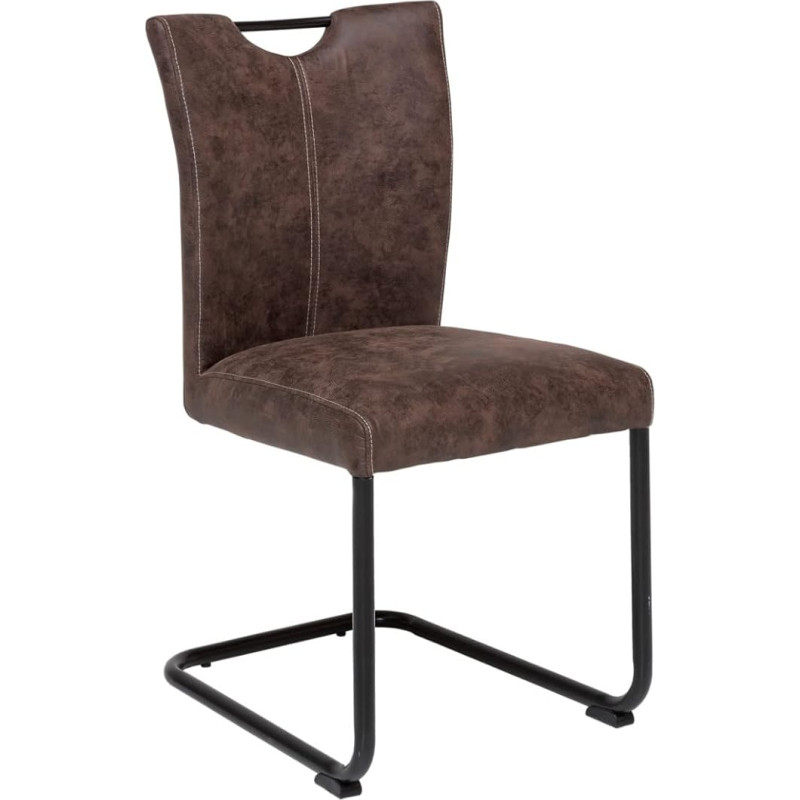 Woodkings 2 x Kenton Dining Room Chairs, Fabric Brown Vintage Look, Swing Chair with Handle, Cantilever Metal Frame, Kitchen Chair Set
