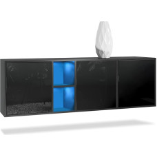 Vladon Cuba Chest of Drawers, Made in Germany, Matte Black High Gloss - Modern Sideboard for Your Living Area - (W x H x D) 182 x 53 x 35 cm