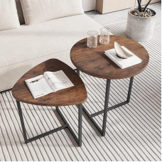 HOJINLINERO Round Coffee Table, Set of 2 Side Tables for Living Room, Black Small Coffee Table, Living Room Table, Metal Frame with Wood Look, Sturdy and Easy to Assemble, Stackable
