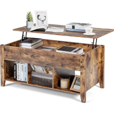 SOARS Wooden Coffee Table, Side Table with Lifting Plate & Hidden Storage Space & 3 Open Shelves, Height-Adjustable Living Room Table, Coffee Table, Modern Sofa Table, 50 x 105 x (49-63) cm (Vintage