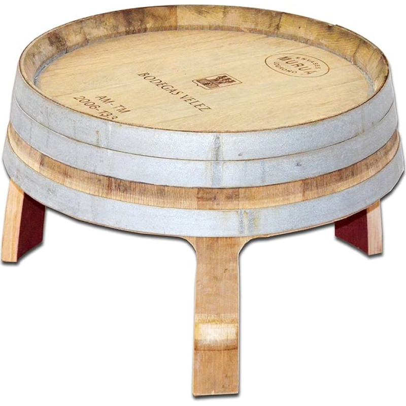 Temesso Side Table, Living Room Table, Small Table Made of Half Wine Barrel Height 40 cm, Diameter at Top Approx. 56 cm