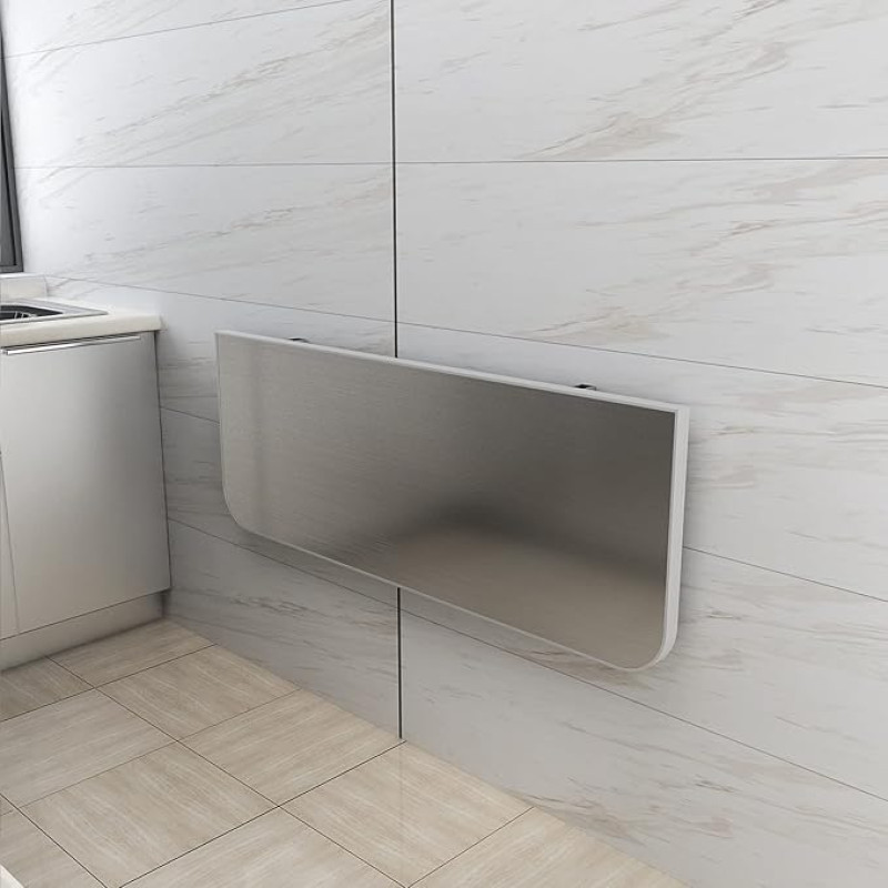 Wall-Mounted Folding Table for Small Spaces - Drop Leaf Dining & Breakfast Bar Versatile Work Desk for Kitchen Home Office Garage Garden & Laundry Room Stainless Steel Design