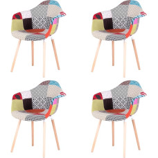 EGOONM Set of 4 Patchwork Chairs with Armrest, Linen Fabric, Leisure, Living Room, Dining Room Chairs, Reception Chairs, Kitchen Chairs (Red)