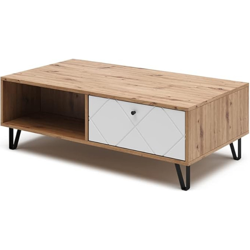 Vicco Nice Coffee Table with Drawer, Artisan Oak/White, 110 x 60 cm