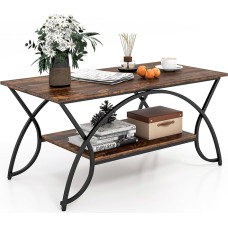 COSTWAY Coffee Table, Coffee Table with Shelf and Metal Frame, Living Room Table, Side Table, Sofa Table for Living Room, 100 x 50 x 45 cm (Vintage Brown/Black)